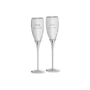  Personalized Champagne Wedding Toasting Flutes   Silver 