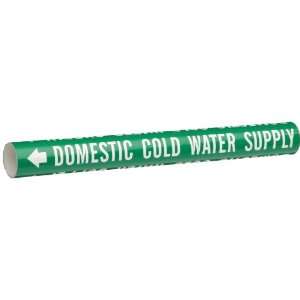   White On Green Color Pipe Marker Legend Domestic Cold Water Supply