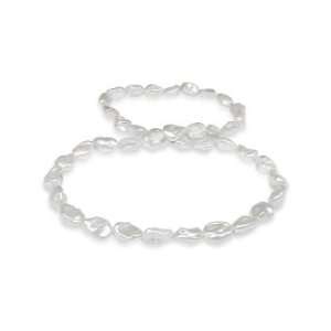  7mm White Biwa Freshwater cultured pearl necklace: Jewelry