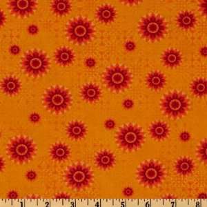 44 Wide Fabri  Quilt Calypso Small Floral Kaleidoscope Orange Fabric 