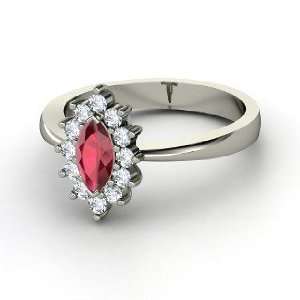   Ballerina Ring, Marquise Ruby 14K White Gold Ring with Diamond