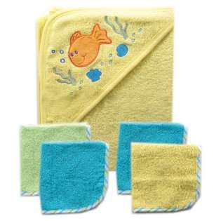 Luvable Friends Hooded Towel with 4 Washcloths, Yellow 