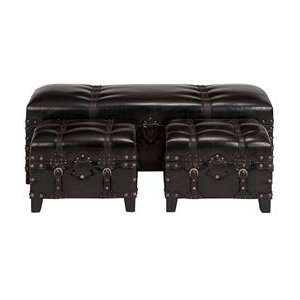  Set/3 Antiqued Leather Straps Bench Ottoman Footstools 