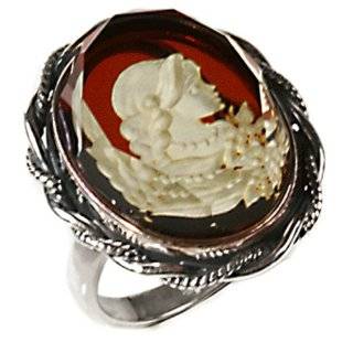 Certified Genuine Baltic Amber and Sterling Silver Large Cameo Ring 