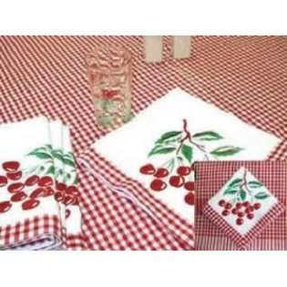   Kitchen Supplies Gingham Vintage Cherries Tablecloth & Napkins Set