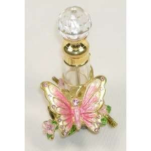    Decorative Jeweled Butterfly Enamel & Glass Perfume Bottle Beauty