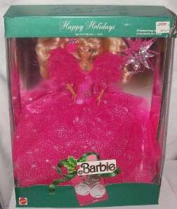 1990 Happy Holidays BARBIE Special Edition w/ Picture Doll Stand 