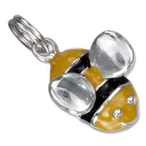   Sterling Silver Enamel 3D Black and Yellow Bumble Bee Charm.: Jewelry