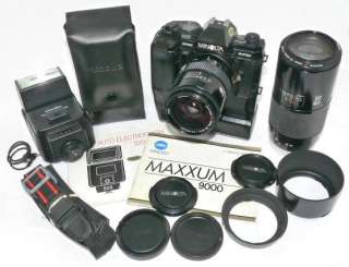 MINOLTA MAXXUM 9000 35mm SLR AF FILM CAMERA W/ 2 MINOLTA ZOOM LENSES 