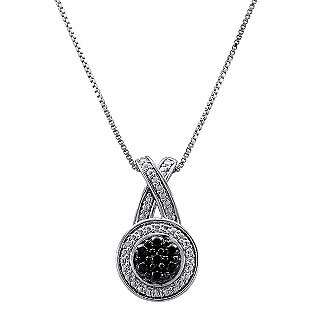 Accent Black Diamond Flower Cluster Sterling Silver Pendant  Jewelry 