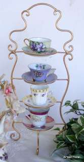 IRON Tea Cup Saucer Display Stand 4 Tiered Gold Holder  