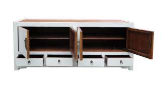 Rattan Top White Lacquer Low TV Stand Cabinet ss762  