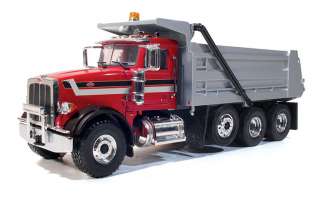 Peterbilt Model 367 Dump Truck with Red Cab and Silver Dump Bed