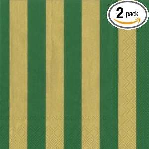 Ideal Home Range 3 Ply Paper Lunch Napkins, Gold and Green Big Stripes 