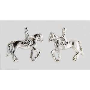  3d Dressage Horse & Rider Post Earrings Silver Finish 