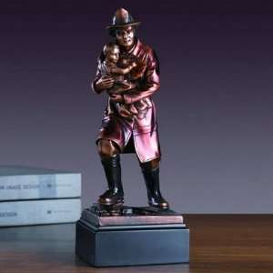    Fire Fighter Statue Bronze Plated Fireman Figurine