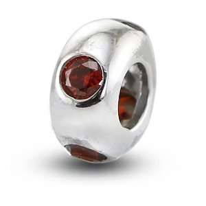  Sterling Silver round Charm With Red CZ stones: Jewelry