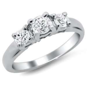  1/2ct 3 Stone Round Diamond Engagement Ring 14k White Gold 