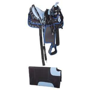   Blue Synthetic Western Horse Saddle Tack Set 14 16: Sports & Outdoors