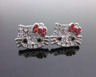 Hello Kitty red bow crystal earring earbob E12  