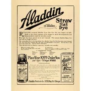  1921 Ad Aladdin Products Straw Hat Dye Fifteen Shades 