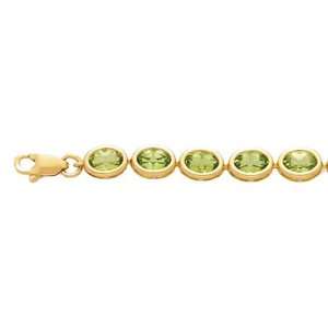  14k Gold & Peridot Oval Stone Bracelet  7 IN Jewelry