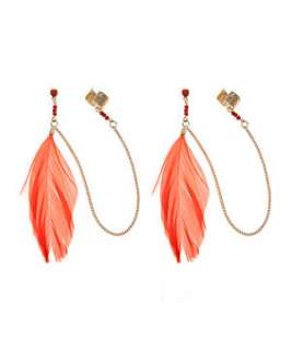 Coral (Orange) Feather Detail Ear Cuffs  243227983  New Look