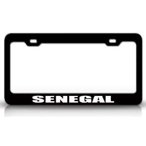 SENEGAL Country Steel Auto License Plate Frame Tag Holder, Black/White