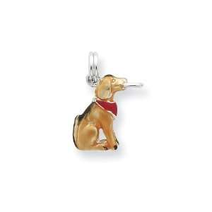  Sterling Silver Light Brown & Enamel Dog Charm: Jewelry
