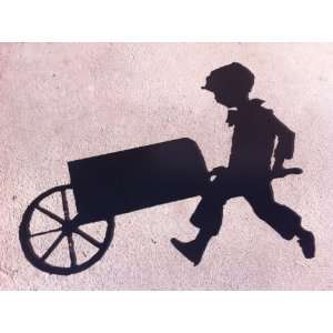  24 X 17 Inch Little Boy Pushing Wagon Sillouette Metal Art 