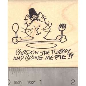  Pardon the Turkey Cat Thanksgiving Rubber Stamp Pie Lover 
