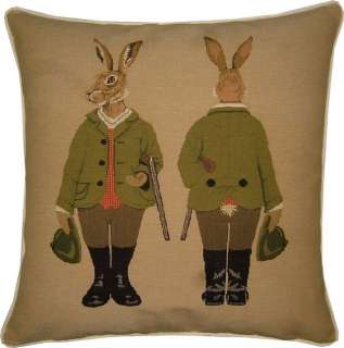 Rabbit/Hare in Hunting Clothes Front & Back View Tapestry Cushion 