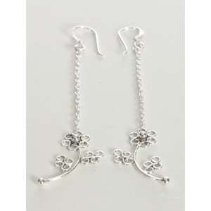  Long Flower Sterling Silver Dangle Earrings: jpwjewelry 