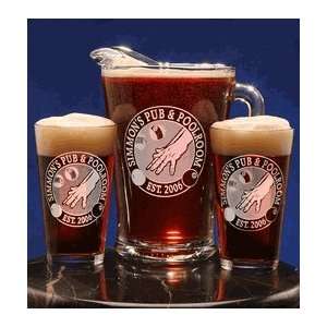  Personalized Poolroom Design Two Pint Glass & Pitcher Set 