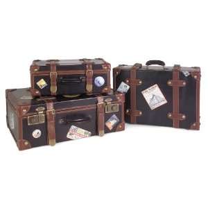    Decorative Brown Black Leather Suitcases   Set of 3