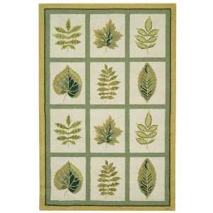    Hooked Ivory and Green Wool Area Rug, 7 Feet 9 Inch by 9 Feet 9 Inch
