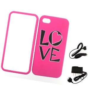 com iPhone 4S Cover Case Pink Love + Car Charger + Wall Charger 4S/4 
