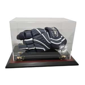  NHL Logo Hockey Glove Display Case with Mahogany Finish 