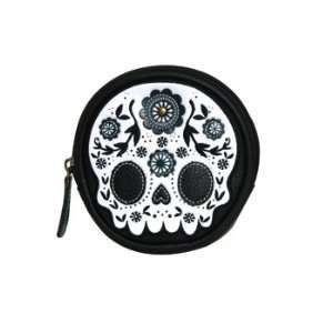    WHITE BLACK AND TURQUOISE SUGAR SKULL COIN BAG 