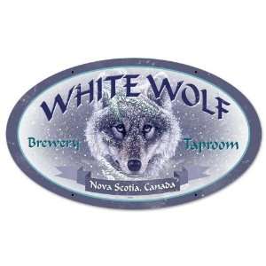  White Wolf Oval Metal Sign
