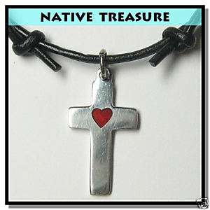 Pewter Cross Heart Leather Cord Necklace Surfer Choker  