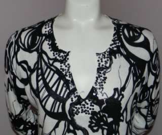 CHICOS White with Black 100% Cotton Sweater / 3/4 Sleeves   Size 0 