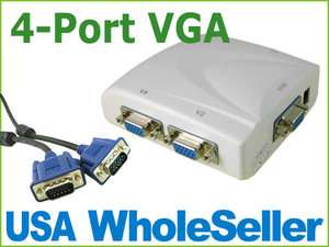 Port VGA Splitter 1 PC to 4 Monitor Projector+Cable  