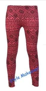 New Women Contrast Striped Tribal Coloured Aztec Print Leggings 