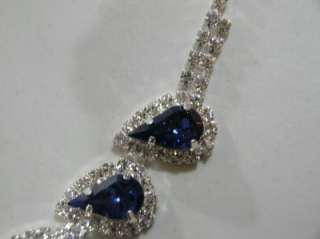 DEEP BLUE SAPPHIRE Clear CZS Womens Necklace Earrings  