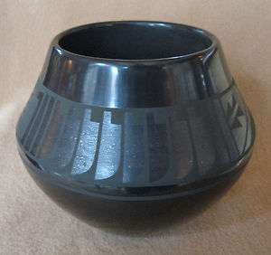 San Ildefonso Black/Dark Green Pottery Bowl 2   Erik Sunbird Fender 