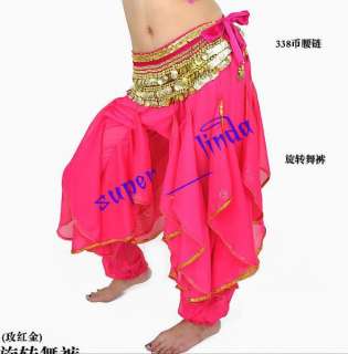 belly dance Harem Pants Skirt & gold wavy 9 colors Red  