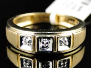 NEW MENS YELLOW GOLD 3 STONE ROUND CUT DIAMOND WEDDING BAND FASHION 