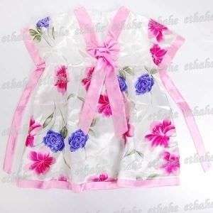 Girls Flowery Korean Hanbok Mini Dress Skirt Pink LC63  