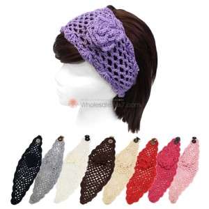 Crochet Flower Head Wrap Button Adjust Fit 8 Colors  